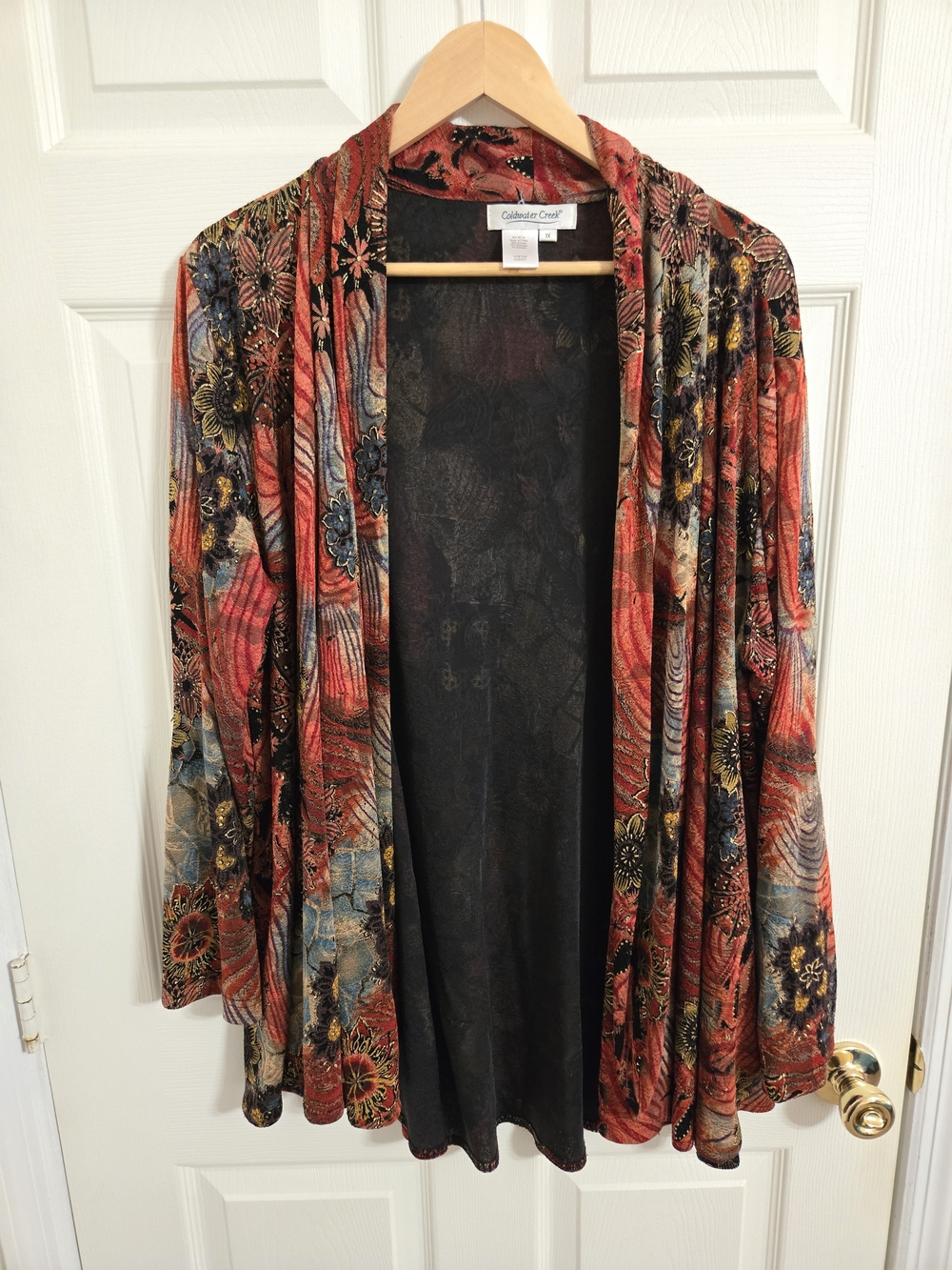 Coldwater Creek Colorful Black And Red Open Cardigan Size 1X